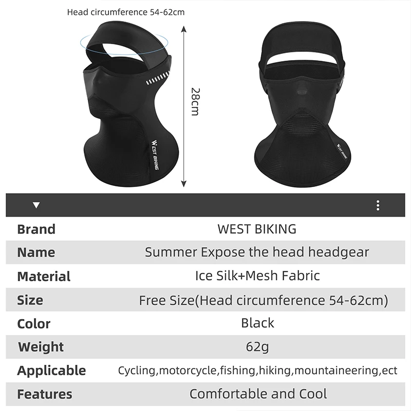 WEST BIKING Sun Protection Balaclava Cycling Mask Anti-UV Men Women  Full Face Bicycle Motorcycle Running Cooling Sport Headgear