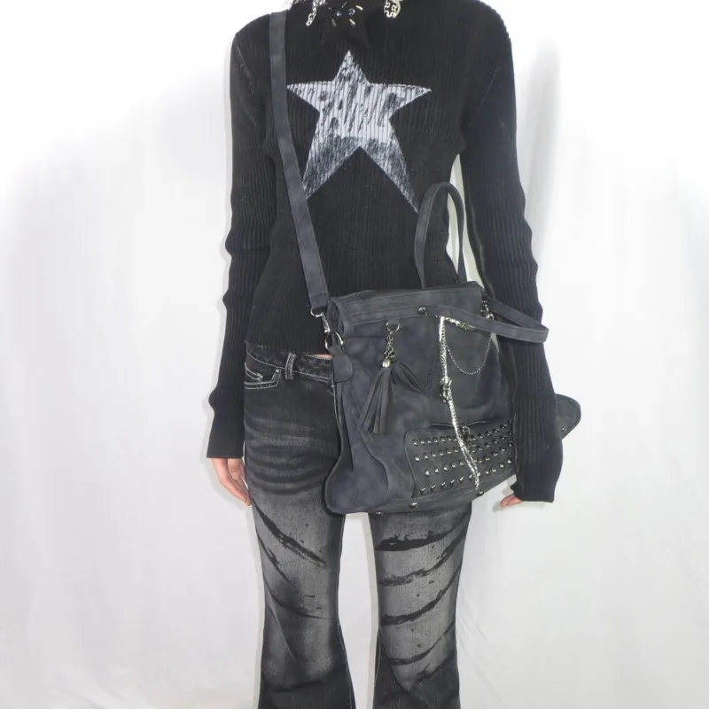 JIAERDI Punk Rivet Grey Crossbody Bag Women Subculture Chain Large Capacity Tote Bag Handbag Ladies Retro Y2k Bags Сумка Женская