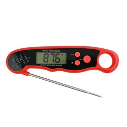 Instant Read Digital Food Thermometer with Backlight and Hold Function (Red)