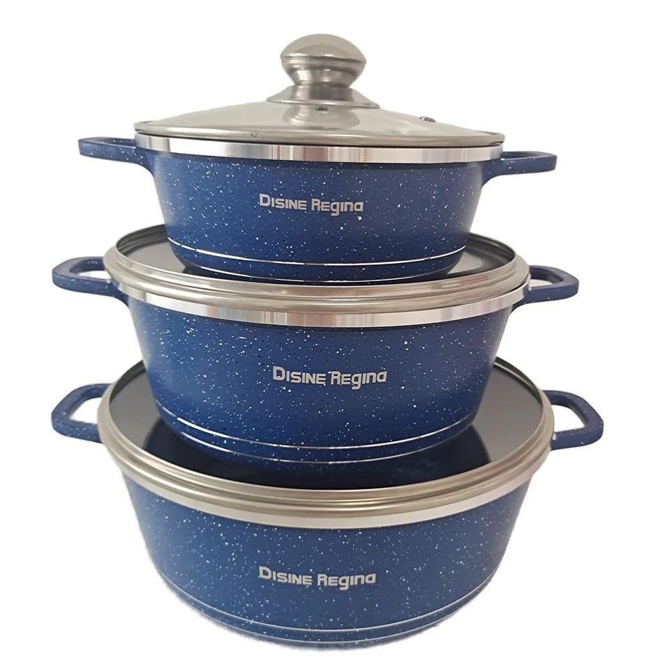 Luxury High-End 6Pcs Non-Stick Gas Casseroles Thicken Cast Aluminum Pots Set Glass Cover American Kitchenware Cooking New