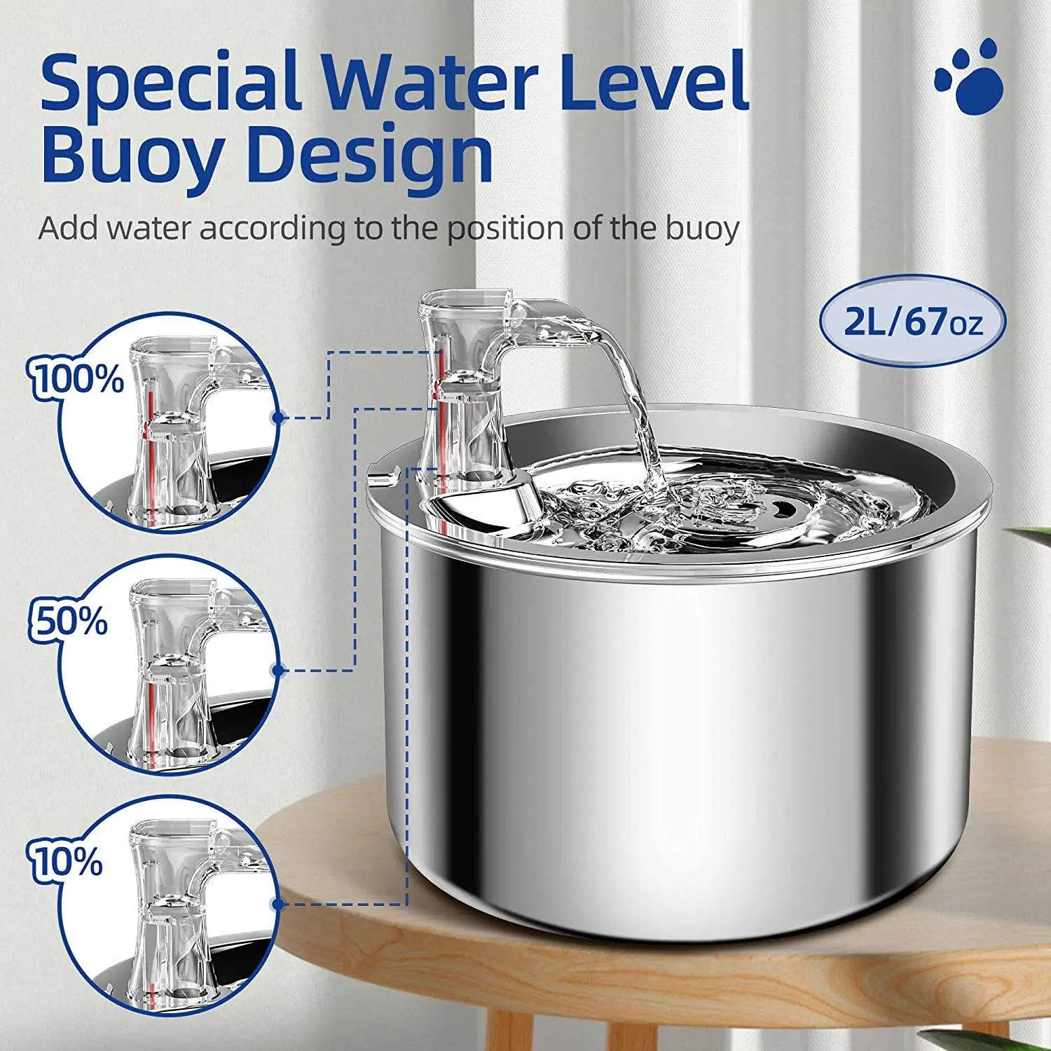 2L large capacity pet water feeder Stainless steel automatic circulation smart silent fountain water drinker 2L large capacity pet water feeder Stainless steel automatic circulation smart silent fountain water drinker