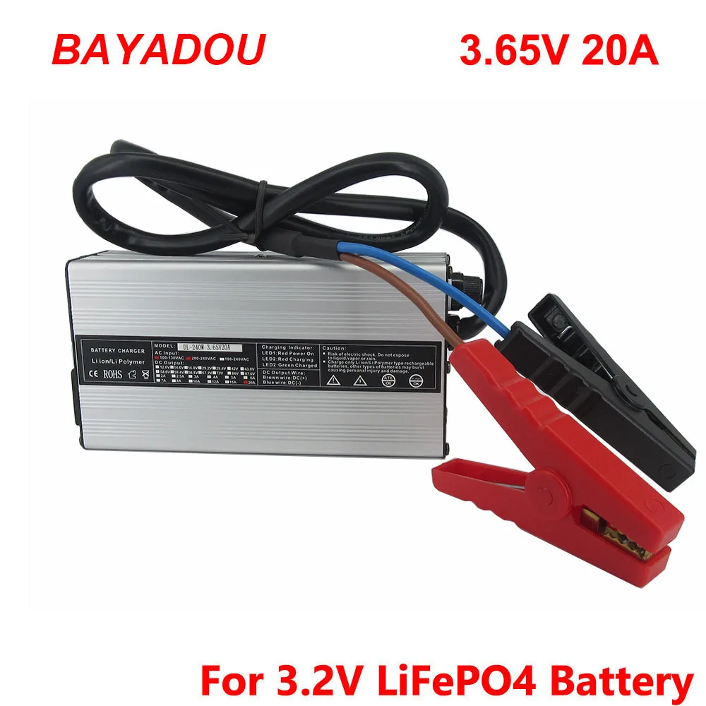 

3.65V 20A Lifepo4 Fast Charger 1S 3.2V 3.3V LFP Energy Storage Solar Iron Phosphate RV Battery Cell Smart Charger 3.65 Volt