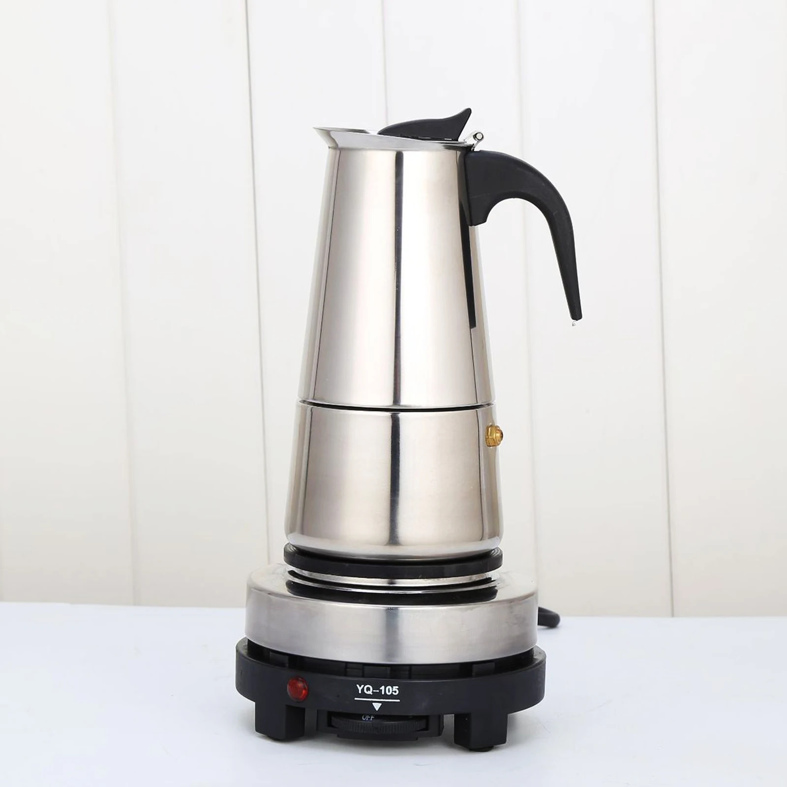 Moka Pot Stainless Steel Coffee Pot Stovetop Espresso Maker Percolator Coffee Maker 200ml/4 Cup with Electric Stove