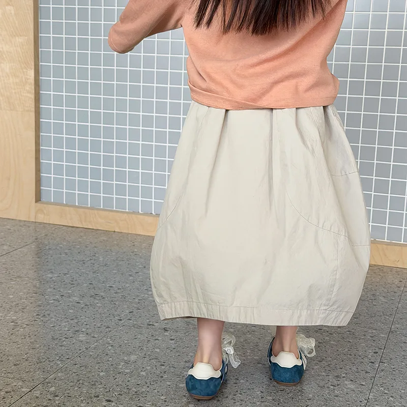 봄 여름 새로운 스타일 아동용 스커트 소녀용 한국식 심플하고 우아한 부드러운 마이크로 꽃봉오리 하프 스커트 코튼 범 스커트