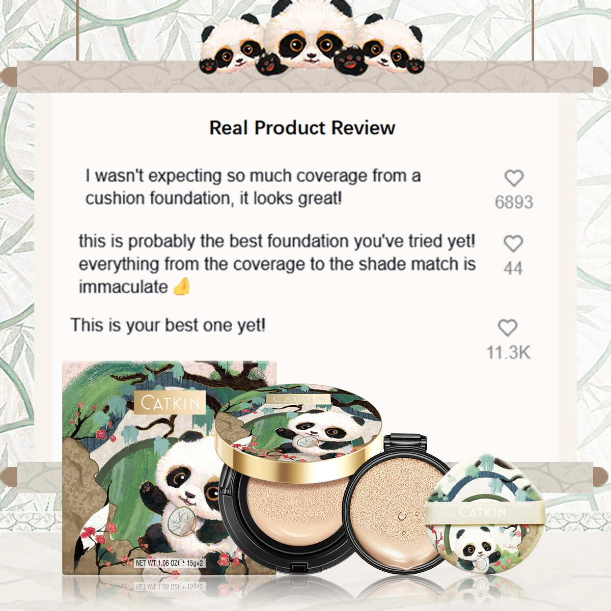 Makeup Panda Land Full Coverage Cushion Foundation Breathable Hydrating Nourishing Poreless Foundation For Sensitive Skin_voghion.com