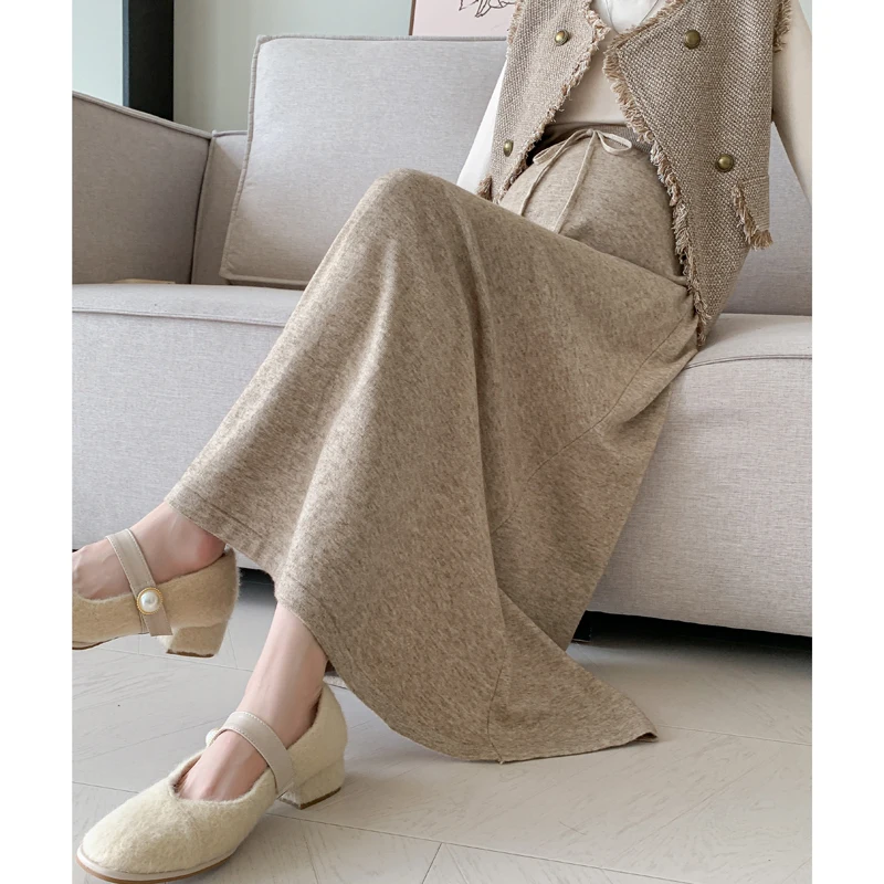 C70604# Maternity Skirt A Line Skirts Korean Style Maxi Dress Clothes Cozy Slim Knitted Mid-Long Pregnancy Skirt