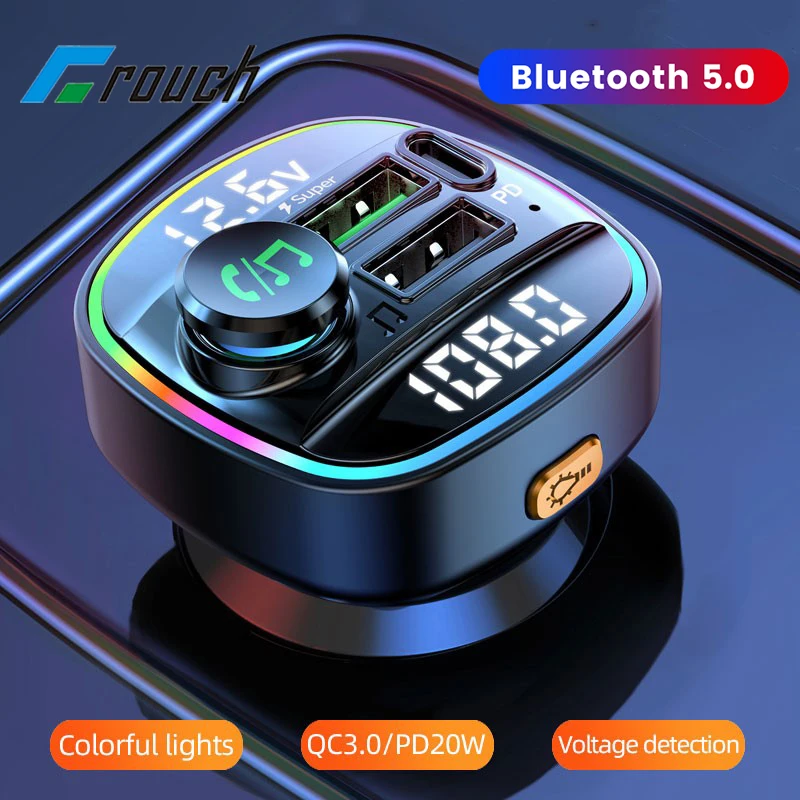 

Bluetooth 5.0 Car Charger USB FM Transmitter Handsfree Radio Player MP3 Music Colorful Type C Car Super Fast Charging Adapter