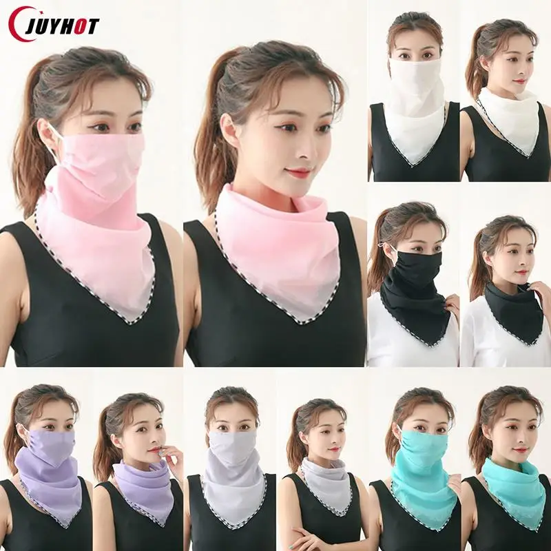 Women Mask Scarf Summer Sun Protection Face Mask Neck Shawl Outdoor Riding Dustproof Running Cycling Ear Hangers Chiffon Scarf 3