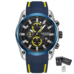 Luxury Sport Military Chronograph Wristwatch for Men - Luminous Quartz with Silicone Strap (Yellow Blue)