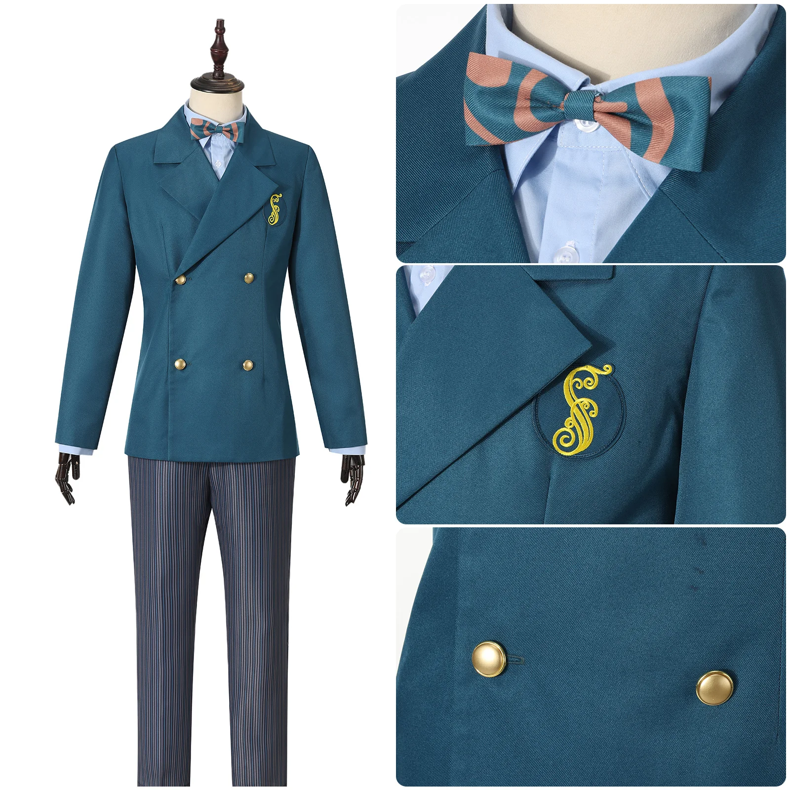 Witch Fiyero Boq Cosplay Costume School Uniform Boys Full Suit Top Pant Tie Graduation Clothes Musical Halloween Party Outfit