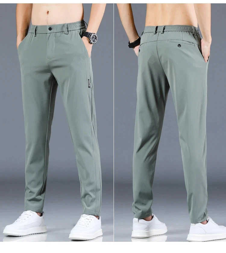 2024 Summer New Thin Ice Silk Stretch Men's Pants Casual Elastic Waist Smooth Trouser Pants Male Brand Clothing 5 Colour 4