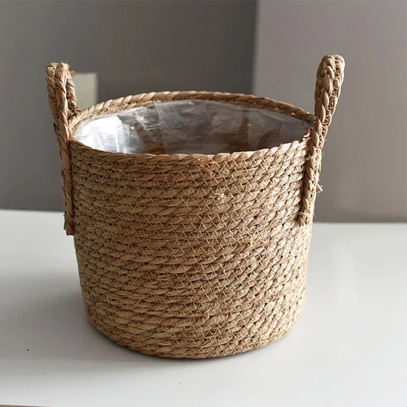 Planter Basket Handmade Woven Planter Basket Laundry Storage Decorative Straw Wicker Rattan Seagrass Garden Flower Pot 5