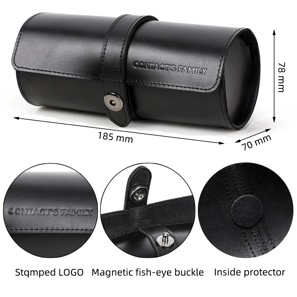 CONTACT'S FAMILY Genuine Leather Watch Roll Case Organizer 3 Slots Watch Travel Portable Holder For Men Women Vintage Gift Box watch storage box