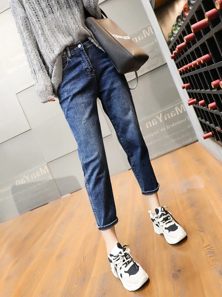 Y2k2023 New Summer Thin High-waisted Jeans Female Thin Haren Pants Burst Nine-minute Straight Daddy Pants 40-100kg winter plus velvet jeans women loose korean version of the straight leg was thin high waist thickened carrot harlan daddy pants