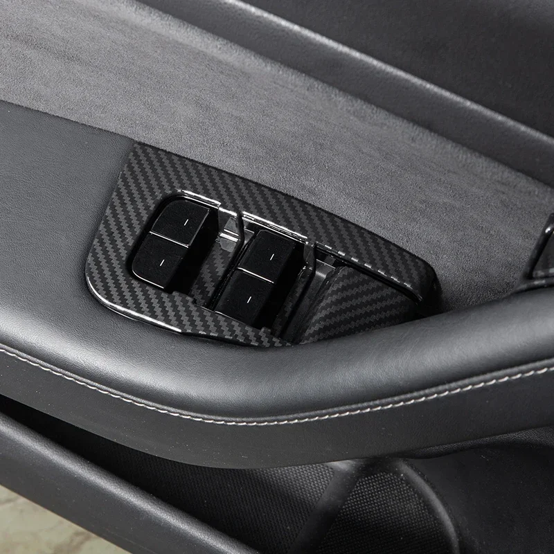 For Tesla Model 3 Y Window Lifter Switch Buttons Cover Trim Frame Sticker Carbon Fiber ABS Car Interior Decoration Accessories