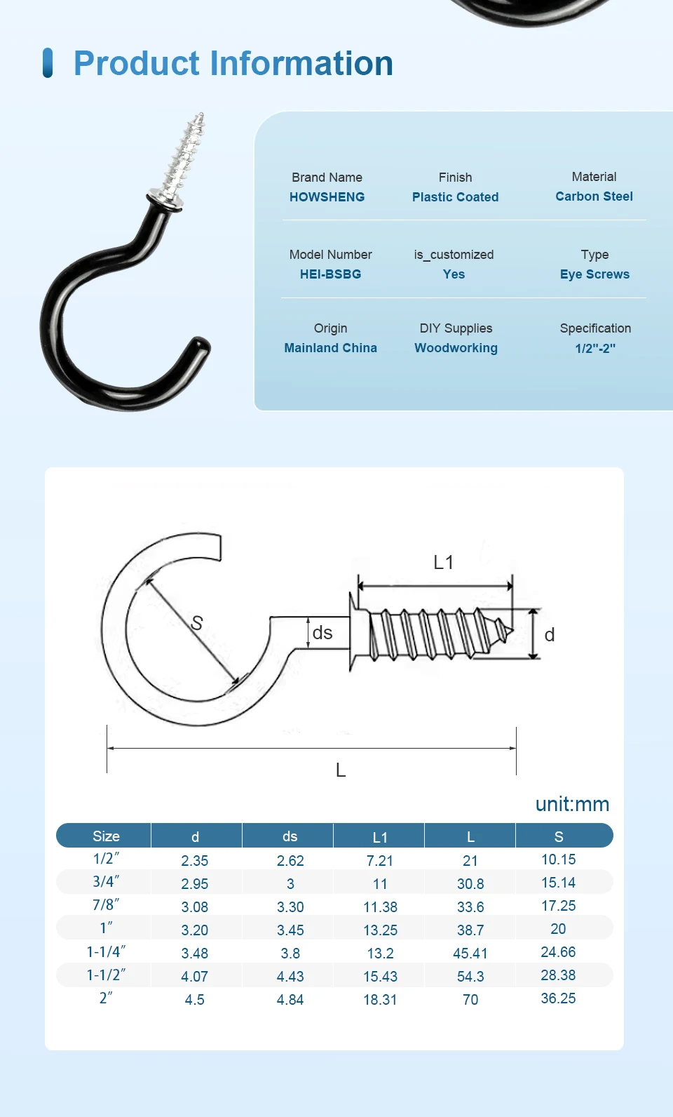 HOWSHENG 10–30 Stück Becherschraubhaken, 1/2 Zoll ~ 2 Zoll, schwarzer, kunststoffbeschichteter, selbstschneidender Becher-Deckenhaken zum Aufhängen in der Küche – Detail 3