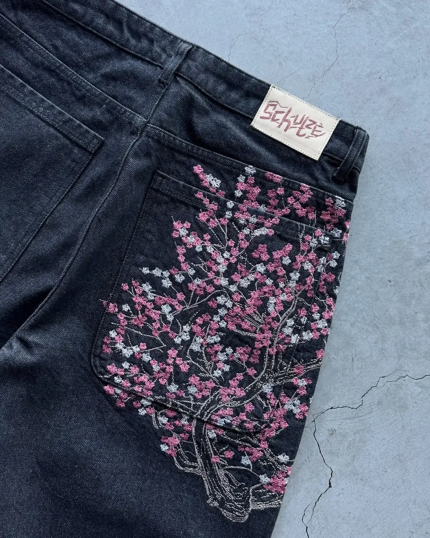 Y2k Vintage Hip Hop Cherry Blossom Pattern Embroidery Denim Shorts Baggy Straight Wide Leg Jeans Short Men Women Street Jorts 2