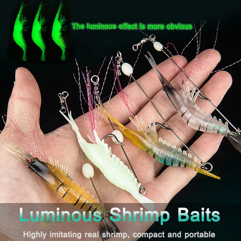 Luya Fake Shrimp Hook 9Cm 6.8G Luminous Hook Fishing Group Luya Soft Bait lifelike jigs soft foot luminous wood shrimp lures fishing tackle squid hook octopus bait