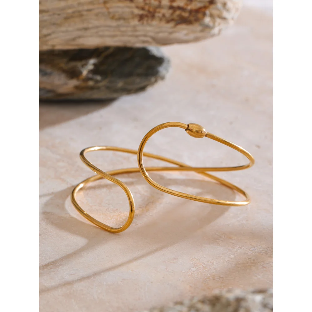 Yhpup Minimalist Stainless Steel Double Layer Hollow Cuff Bracelet