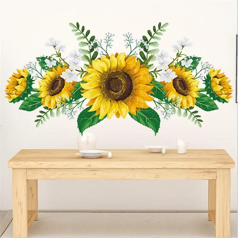 Wall Stickers Removable Sunflower PVC Wall Stickers Kitchen Waterproof Decals For Kids Room Living Room Bedroom Home Decorations