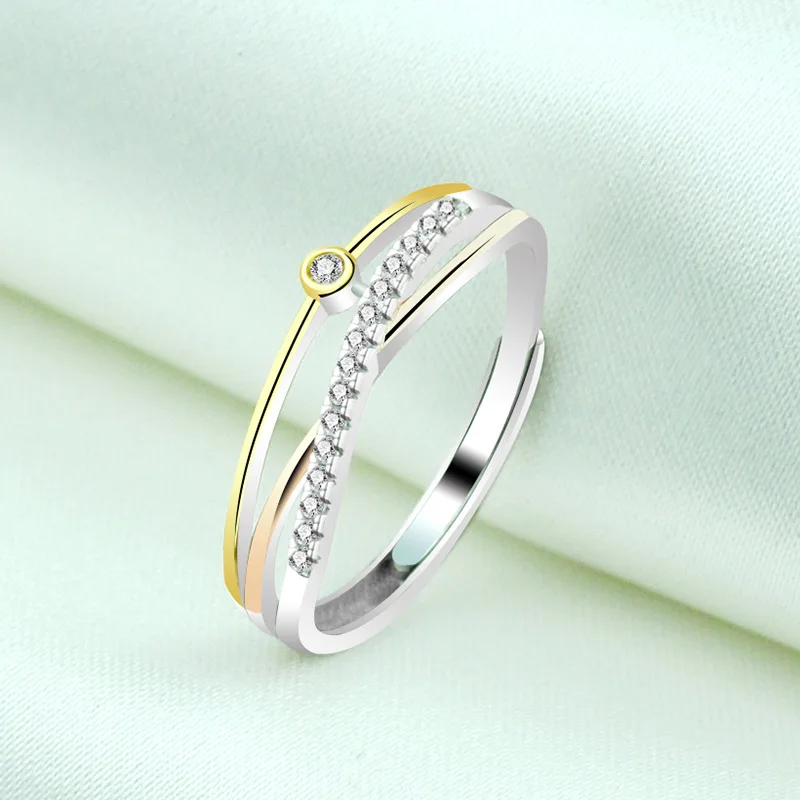 

S925 Sterling Silver Plating Color Gold Ring Women's Simple and Light Luxury Special-Interest Design Color Silver Women's Ring O