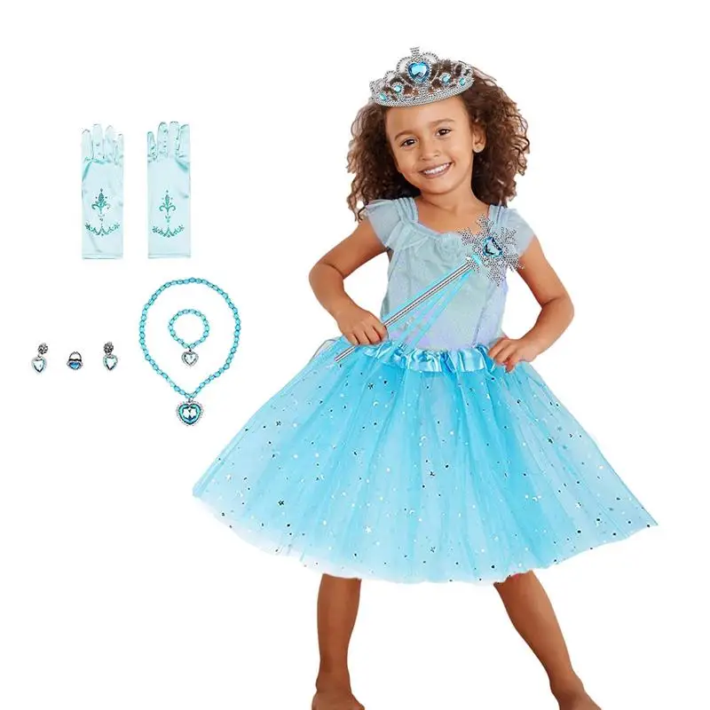 

Girls Princess Dress Up Set 10Pcs Princess Costume Set Accessories Include Gloves Skirt Princess Tiara Bracelet Earring Magic