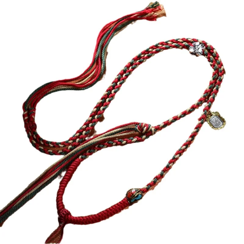 티베트 스타일 수제 면사 목걸이 로프, Thangka 부적, 고급 랜야드 밀랍 펜던트 로프 Ethn