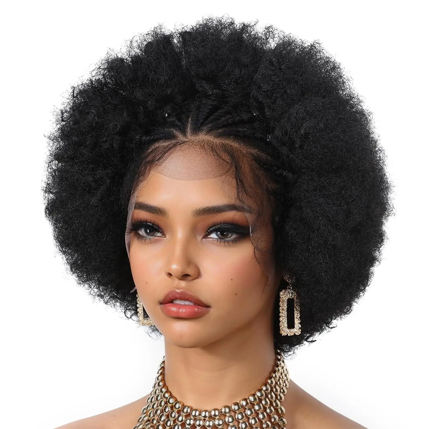 Afro Kinky Curly Bouncy Human Hair Wig 250% Density Human Hair Braids 13x4 Transparent Lace Frontal Hair Wig for Black Women