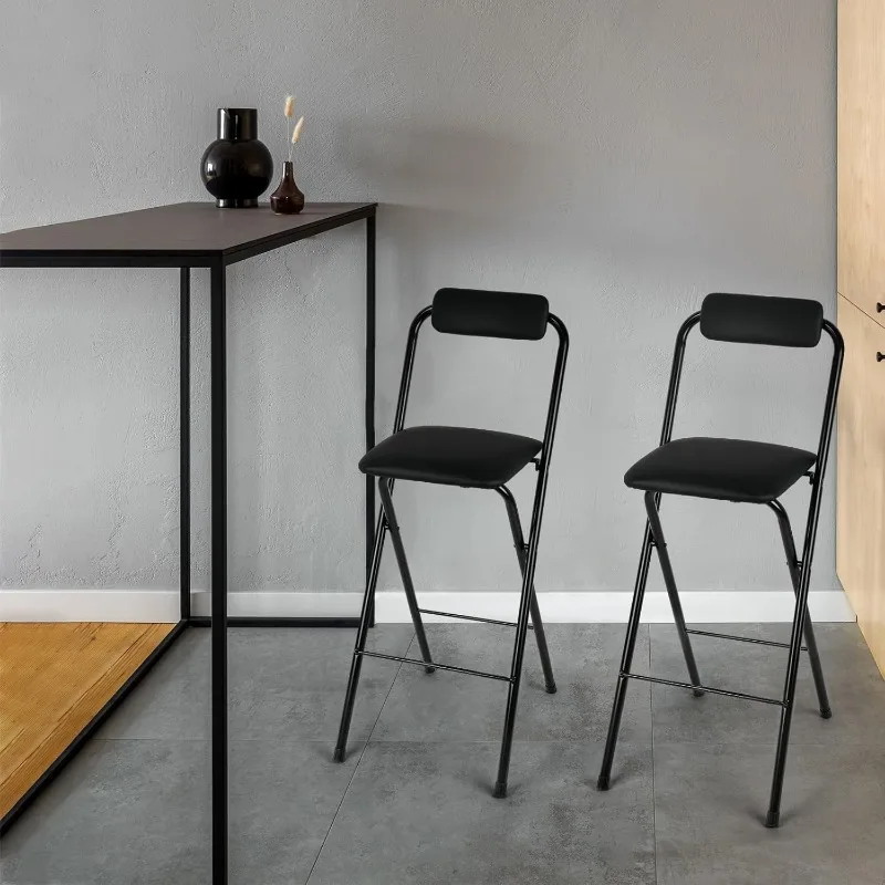 Bar Stool with Backrest, Leather Padded Counter Height Foldable Stool, Portable Folding High Seat Tall Bar Chairs for Home Cafe 6