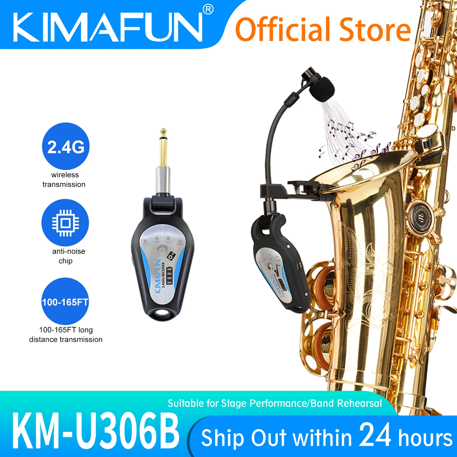 

2.4G Saxophone Mic Wireless Microphone System Clip on Musical Instrument for Saxophone Trumpet Sax Horn Tuba Flute Clarinet Pipe