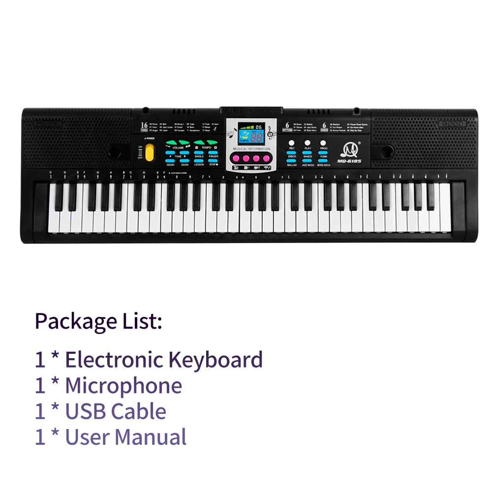 Piano Électronique 61 Touches Rechargeable Pour Enfants - 16 Sons, 10 Rythmes, Haut-parleurs Stéréo - Jouet Éducatif Musical