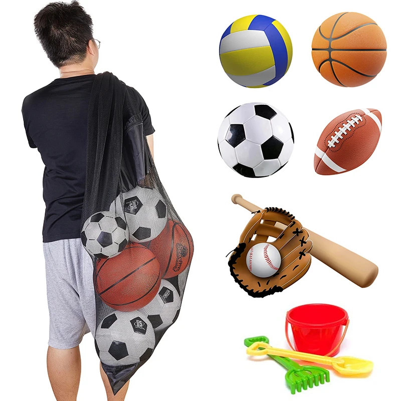 

Portable Multifunctional Drawstring Mesh Bags Gym Sports Basketball Football Storage Shoulder Net Backpack Outdoor Beach Use