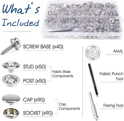 Marine Grade Stainless Steel Canvas Snap Button Kit, 15mm Snap Fasteners for Outdoor and Sewing Projects (300pcs)
