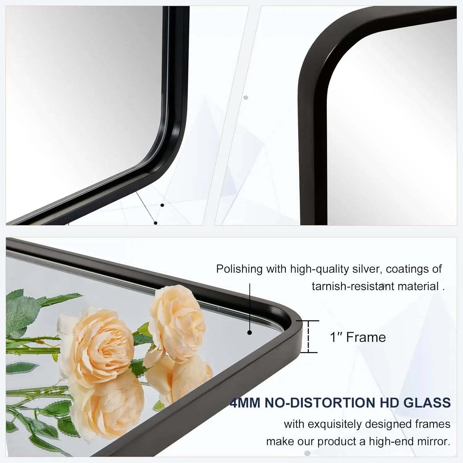 Wall Mirror Bathroom Inch Bathroom Vanity Mirror Rounded Rectangle Mirror Black Vanity in Tube Iron Metal Wall-Mounted