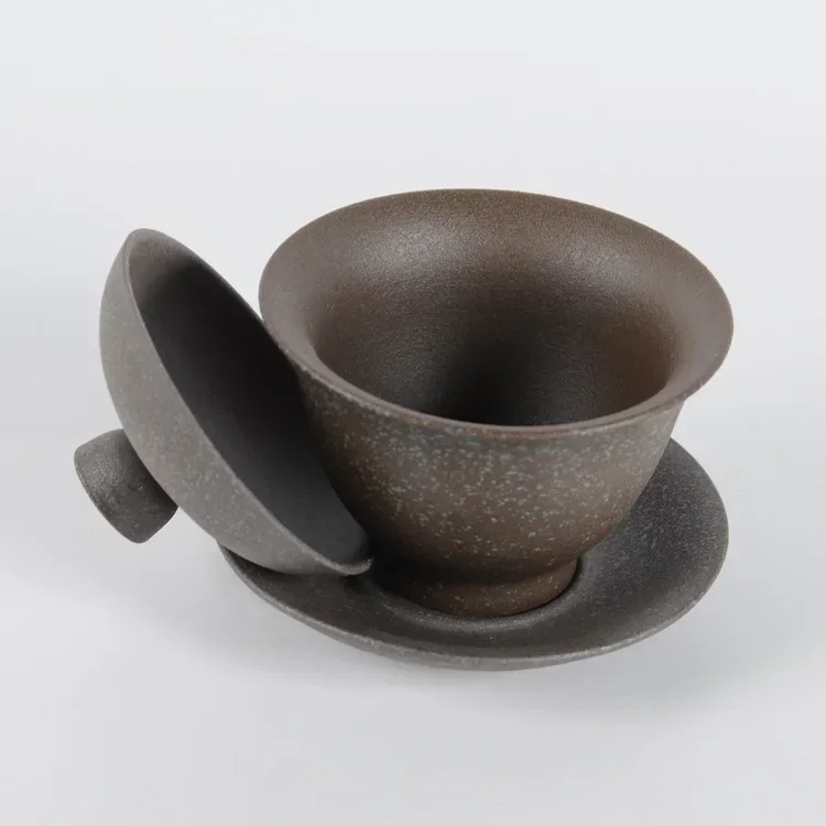 Stoneware Gaiwan Handmade Japanese Style Pu-Erh Black Tea Tea Bowl Chinese Retro Black Porcelain Ceramic Maker
