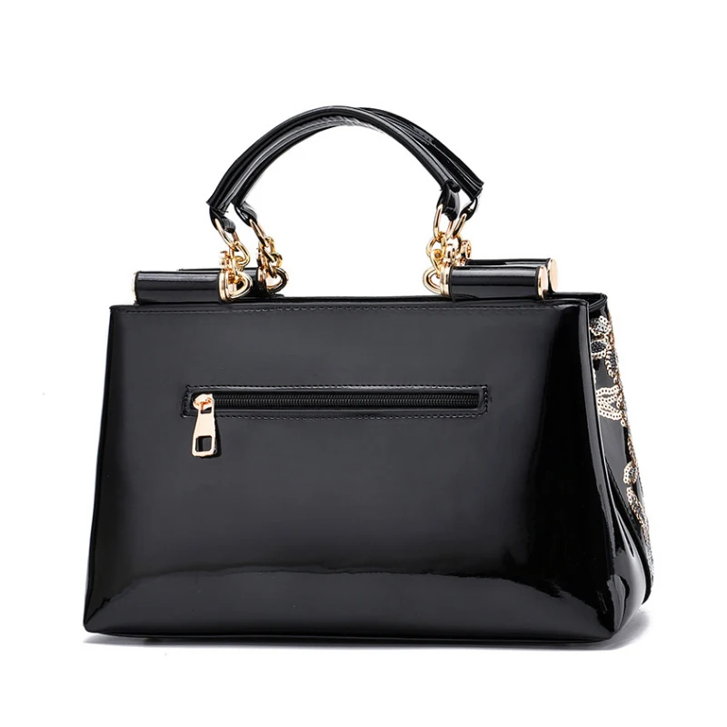 2024 Brand Designer New Women Patent Leather Handbag Sequin Embroidery Shoulder Crossbody Bag Famous Ladies Purse Messenger Tote