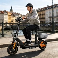 Trottinette Électrique 1200W, 80km Autonomie, Batterie 48V 20.8Ah, Frein Hydraulique, Pliable, Siège & Coffre, Pneus 11"/10" 2