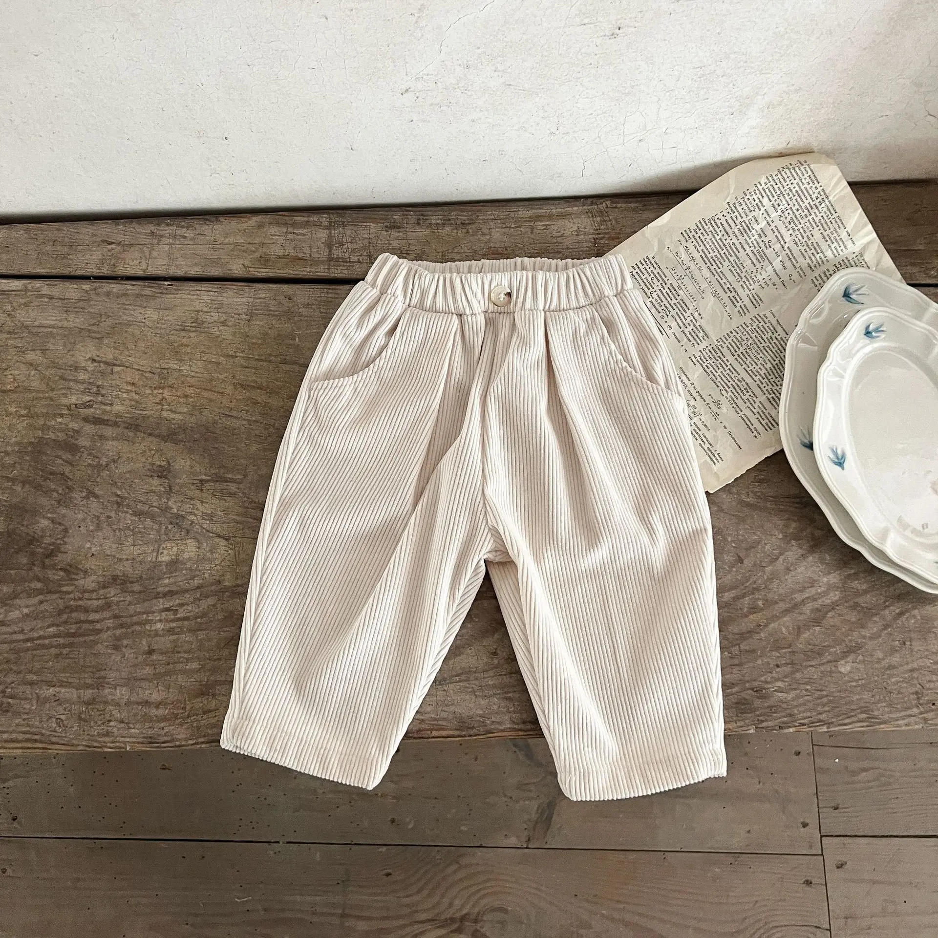 Autumn Corduroy Baby Pants Korea Solid Color Baby Pants For Boys Girlst Rstyle Shoulder Strap For 0-24Months
