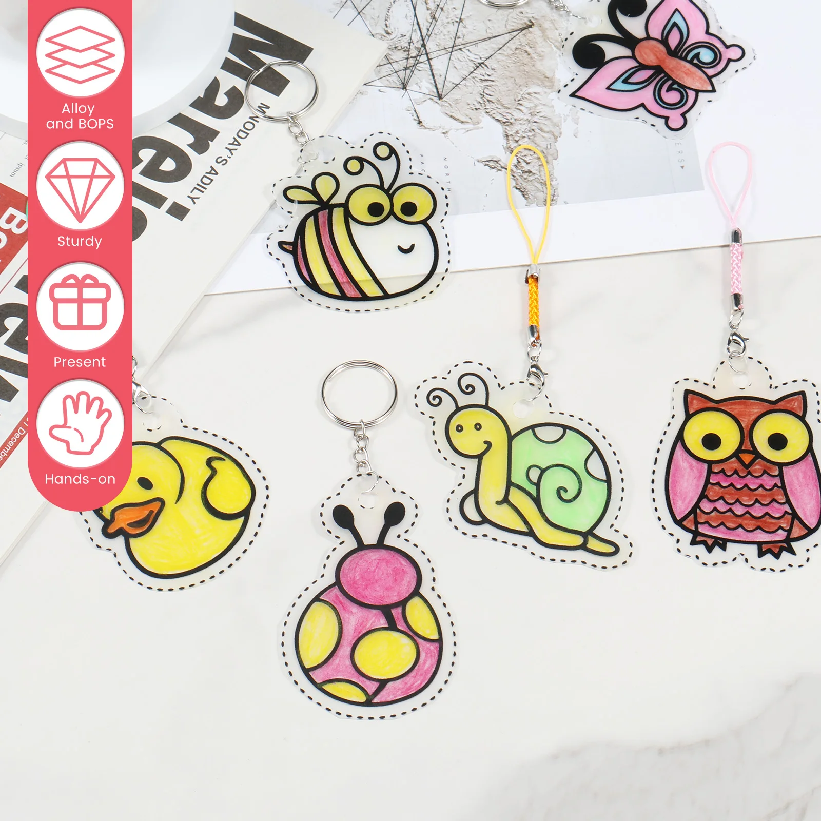 Craft Supplies Heat Shrink Plastic Sheet Shrinkles Film Paper Key Rings Kit DIY Handmade Art Shrinking Keychain 200Pcs for Gift