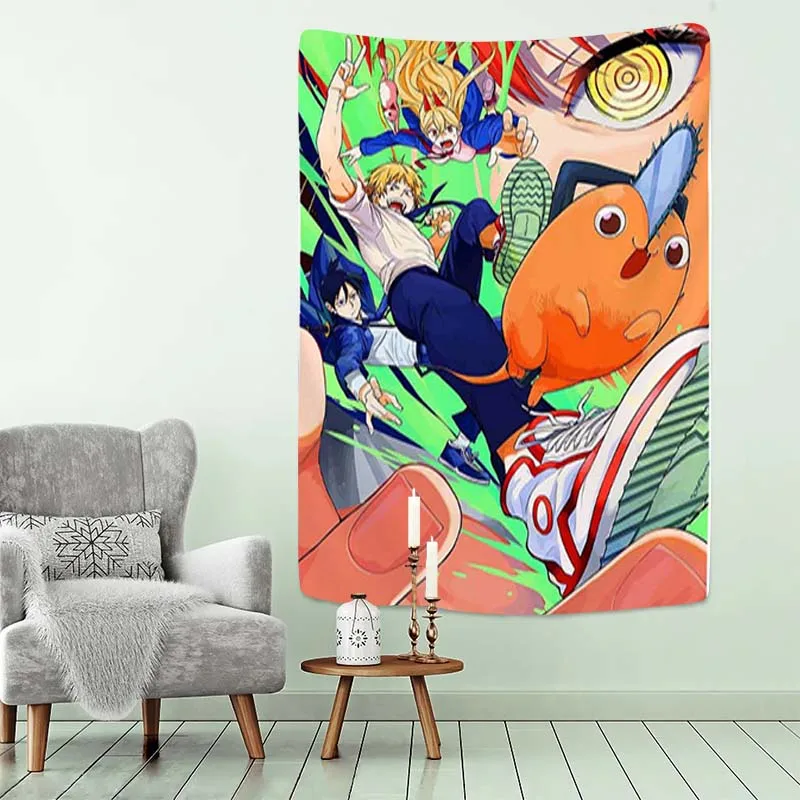 

Chainsaw Man Tapestries Wall Decor Home Decoration Accessories Kawaii Custom Tapestry Aesthetic Headboards Room Bedroom Hanging