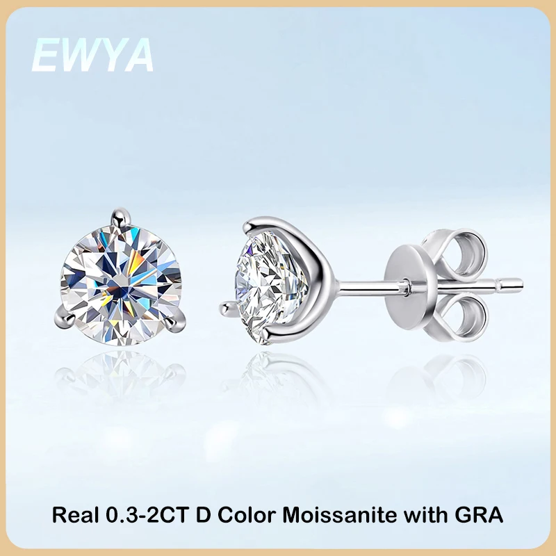 925 Sterling Silver 3 Prong Moissanite Stud Earrings 1ct D VVS1 Diamond with GRA for Women Wedding Party Fine Jewelry Gift silver earrings silver stud earrings moissanite charms materials