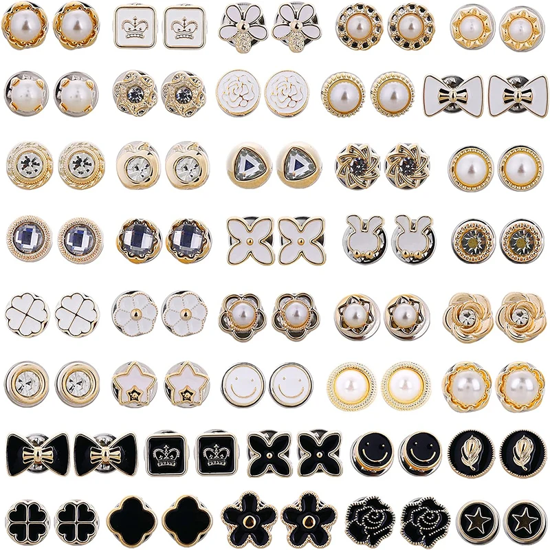 15Pcs/lot Women Shirt Brooch Buttons Cover up Button Pins Free Sewing Pearl Rhinestone Button for DIY Shirt Hat Clothing Decor