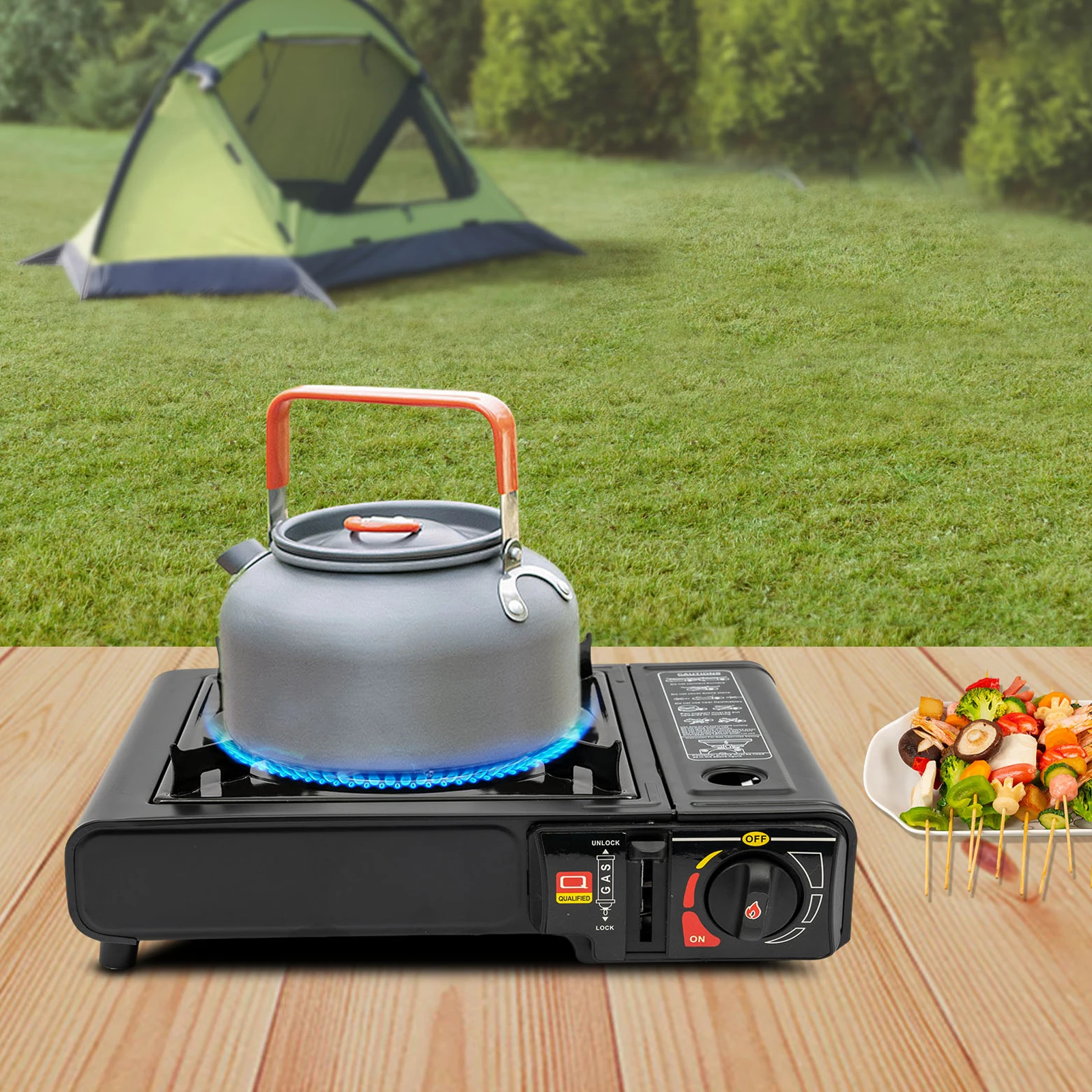 2500 W tragbarer Outdoor-Grill, Butan-LPG-Gasherd mit elektronischer Zündung für Camping, Picknick, Hinterhof, schnelle Erwärmung – Detail 3