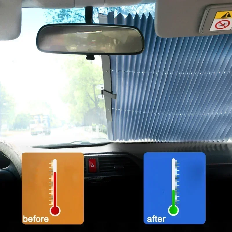 Car Windshield Sunshade Curtain Retractable Set Front Rear Window Sun Shade Protector UV Reflective Film Auto Sun Visor Covers