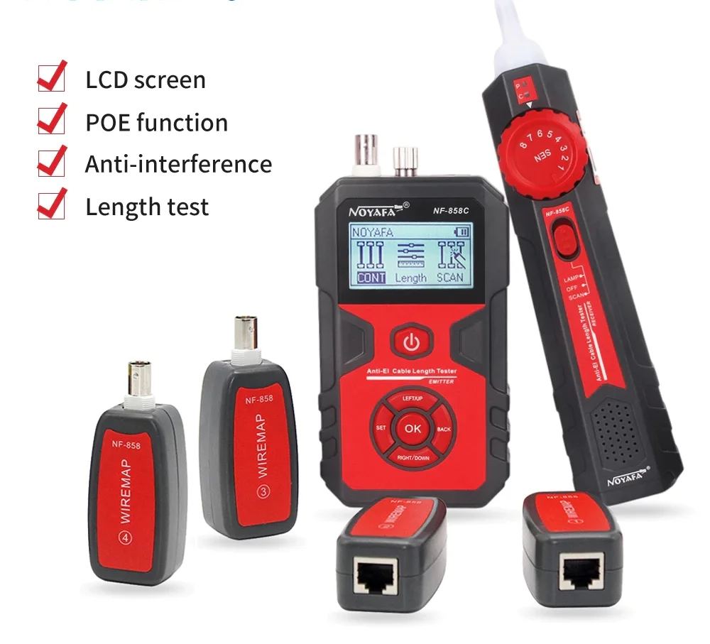 NOYAFA NF-858C 네트워크 케이블 테스터, 휴대용 Cat 5 Cat 6 RJ11 BNC 케이블 파인더