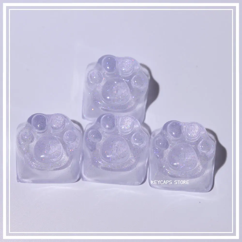 Purple Translucent Cat Paw Anime Keycap with Backlit RGB - Cute Kawaii Pink Cyan Custom ESC & WASD Cap