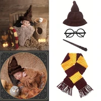 Infant Photography Outfit Wizard Costume Hat Accessories Set Posing Props Baby Witch Costume Newborn Clothes Shower Gift 2