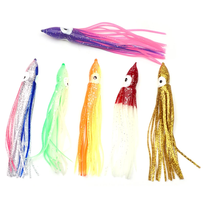 20color 5pcs 12cm Soft Squid Skirts Luminous Rubber Octopus Skirt Saltwater  Sea Fishing Lures Baits Jigging Assist hooks