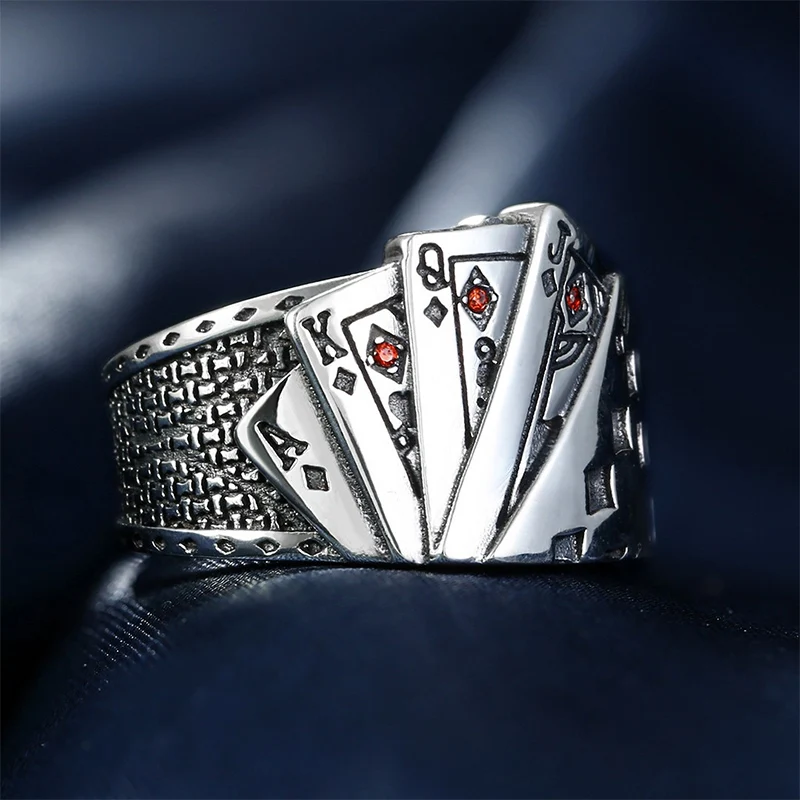Vintage Punk Poker Card Zircon Ring Image 5