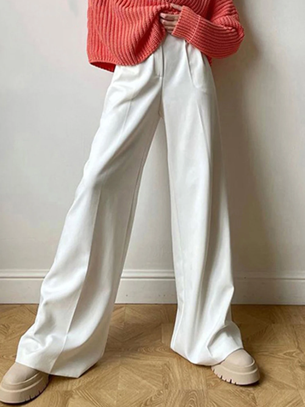 

Wixra 2023 Fashion Office Women Pants Wide Up Casual Pleated Female Spring New High Waist Floor-Length Loose Trousers